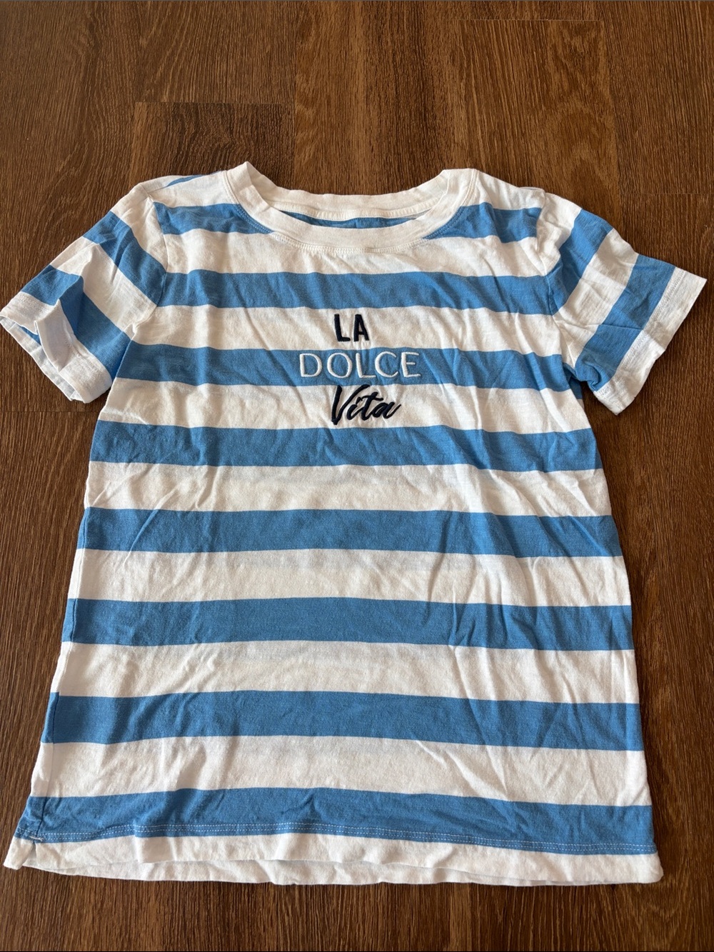 NWT LOFT La Dolce Vita Blue & White Striped 100% Cotton Tee, Size S